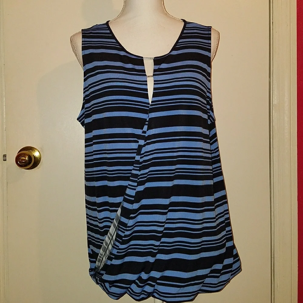 Michael Kors Blue Black Stripe Sleeveless Keyhole Twist Front Top Plus Size‎ L